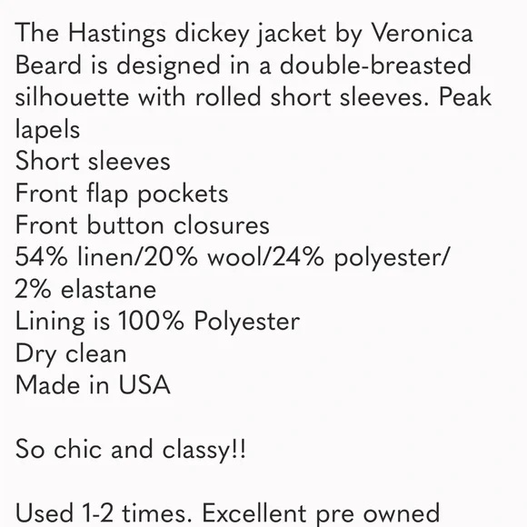 Veronica Beard Hastings Dickey Button Linen Blend Jacket Dark Navy Blue size 10 - Picture 4 of 16